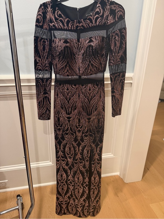 Betsy Adam Dresses & Skirts - Betsy and Adam Long Sleeve Black and Rose Rose Gold Sparkle Evening Dress 4